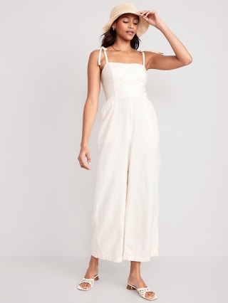 Linen-Blend Tie-Shoulder Corset Cami Jumpsuit for Women