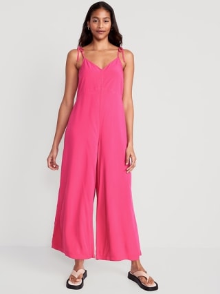 Loose Cropped Tie-Shoulder V-Neck Cami Jumpsuit for Women