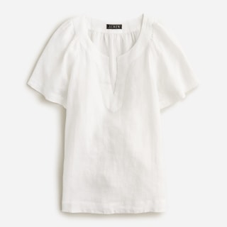 Flutter-sleeve linen V-neck top