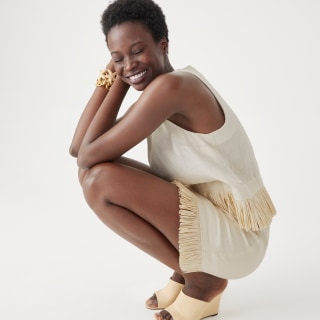 Collection fringe trim linen mini skirt