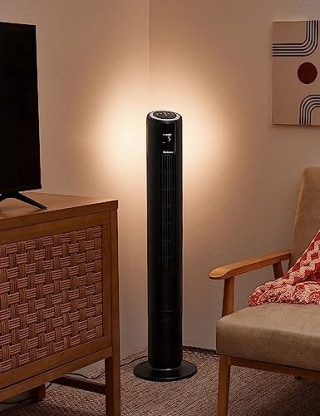 HOLMES 42" Digital Tower Fan with Accent Light, ClearRead Display, High/Low Brightness Level, 80? Oscillation, 5 Speeds, 4 Modes, 8-Hour Timer, Home, Bedroom or Office, Remote Control, Black