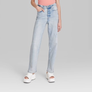 Women's Super-High Rise Distressed Straight Jeans