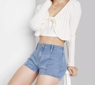 Super-High Rise Seamed Jean Shorts