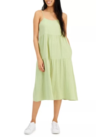 Juniors' Gauze Square-Neck Tiered Midi Dress