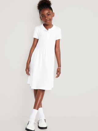 School Uniform Fit &amp; Flare Pique Polo Dress for Girls