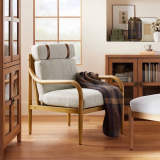 Boucle Upholstered Wood Arm Chair