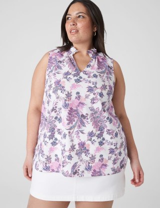 Ruffle-Neck Woven &amp; Knit Top