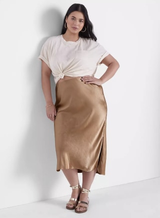 Shirttail Hem Maxi Satin Skirt