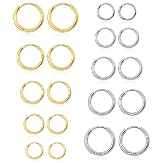 10 Pairs Silver Gold Hoop Earrings Set for Women Surgical Steel Hoop Earrings Lightweight Hypoallergenic Tiny Small Hoops For Girls Men 8mm 10mm 12mm 14mm 16mm