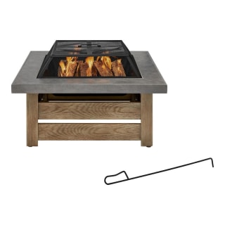Hampton Bay Stoneham 34 in. x 15.5 in. Square Steel Wood Fire Pit with Tile Top, Brown and Gray