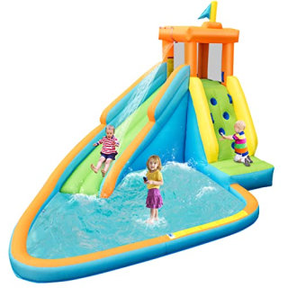 OLAKIDS Inflatable Water Slide, Bouncing House with Slide, Climbing Wall, Splash Pool, Kids Jumping Castle, Accessories with Carrying Bag, Repairing Kit, Hose, Stakes Indoor Outdoor