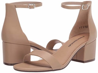 Two Strap Heeled Sandal, Beige Faux Leather, 8.5