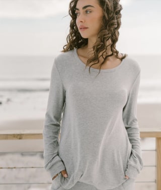 Bamboo Rib-Knit Long Sleeve Lounge Top