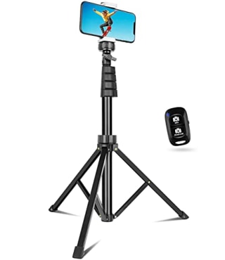Sensyne 62" Phone Tripod &amp; Selfie Stick, Extendable Cell Phone Tripod Stand with Wireless Remote and Phone Holder, Compatible with iPhone Android Phone, Camera (Black)