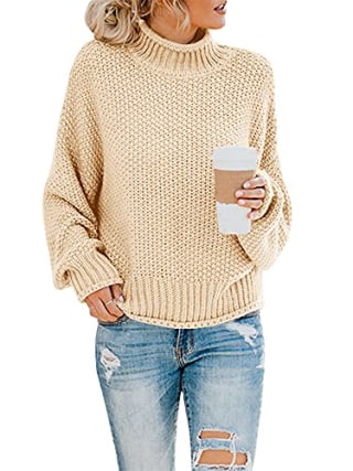 Saodimallsu Oversized Chunky Knit Batwing Turtleneck
