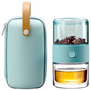 ZENS Travel Tea Set,Tritan Portable Teapot Infuser Set for One with 200ml Double Walled Teacup for Loose Tea,To Go Light Green Travel Case for Office or Homeworking Daily Tea