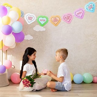 JOYIN 5 Valentines Day Candy Hearts Garland Banners Pre-Strung for Romantic Festive Valentine's Photo Prop Hanging Decorations