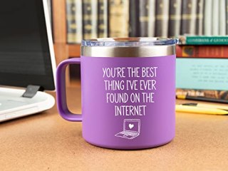 KLUBI Valentines Gifts for Girlfriend 14oz Stainless Steel Mug/ Tumbler - Funny Gift for Birthday, Friends, Boyfriend, Wife, Husband, Online Dating, Romantic, One , 1 Year, Anniversary, Purple