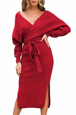 Fixmatti Women's Elegant V-Neck Wrap Knit Dress