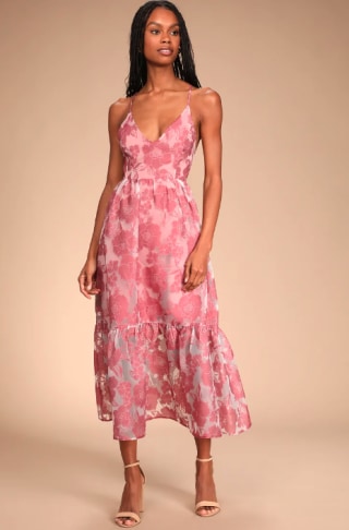 Feeling Like Forever Rose Jacquard Organza Lace-Up Midi Dress