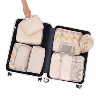 BAGAIL 8 Set Packing Cubes, Lightweight Travel Luggage Organizers with Shoe Bag, Toiletry Bag &amp; Laundry Bag (Cream)