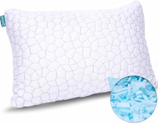 Shredded Memory Foam Pillows for Sleeping Cooling Bamboo Pillow with Adjustable Loft Hypoallergenic Bed Pillows for Side and Back Sleepers Washable Removable Derived Rayon Cover Queen Size (1-Pack)