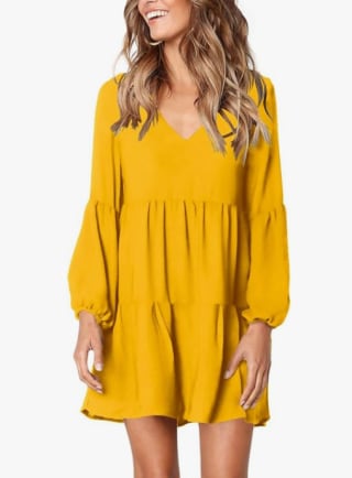 Amoretu V-Neck Flowy Swing Shift Dress