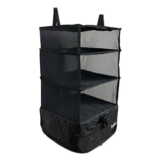 Grand Fusion Housewares Stow-N-Go Luggage and Travel Organizer, Travel Essentials, Hanging Packing Cubes with Hanging Shelves and Laundry Storage Compartment, Black