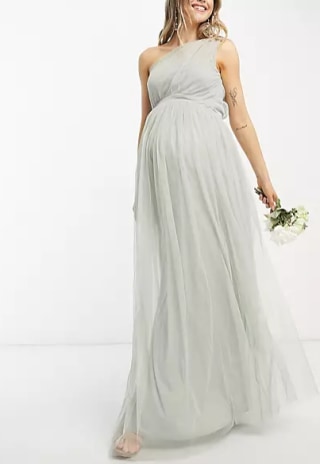 Tulle One-Shoulder Maxi Dress