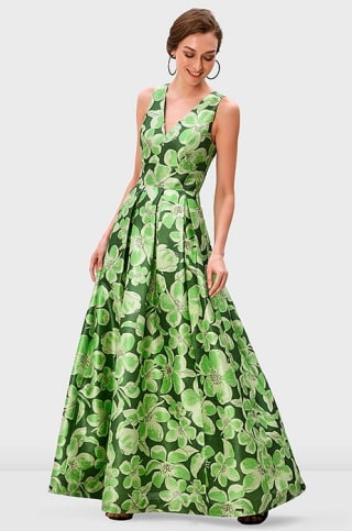 Floral Print Dupioni Maxi Dress