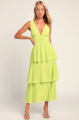 Celebration Time Lime Green Sleeveless Tiered Midi Dress
