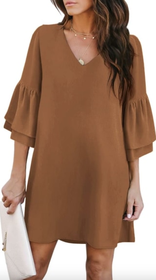 V-Neck Bell Sleeve Shift Dress