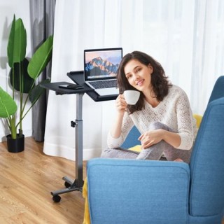 Costway Adjustable Angle &amp; Height Rolling Laptop Notebook Desk Stand Over Sofa Bed Table