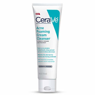 CeraVe Acne Foaming Cream Cleanser | Acne Treatment Face Wash with 4% Benzoyl Peroxide, Hyaluronic Acid, and Niacinamide | Cream to Foam Formula | 5 Oz