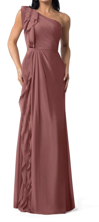 One Shoulder Chiffon Floor-Length Dress