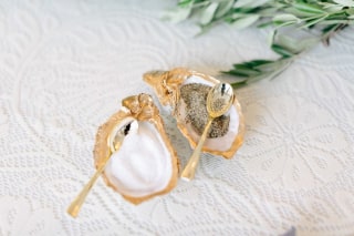 Gold Leaf Oyster Shell Salt and Pepper Dishes