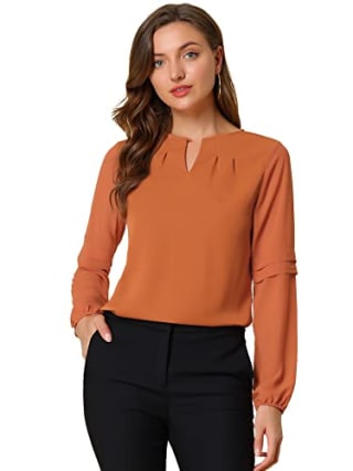 Allegra K Chiffon Keyhole Blouse