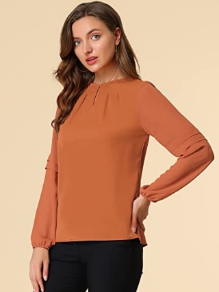Allegra K Chiffon Keyhole Blouse