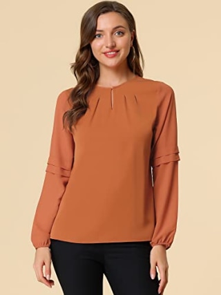 Allegra K Chiffon Keyhole Blouse