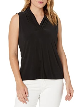 Anne Klein Solid Triple Pleat Top