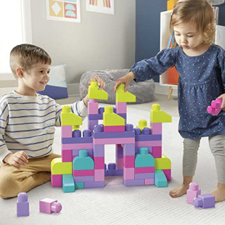 MEGA BLOKS 80-Piece Building Blocks Toddler Toys With Storage Bag, Big Building Bag For Toddlers 1-3 - Pink [Packaging May Vary]