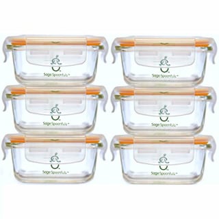 Sage Spoonfuls Glass Baby Food Containers with Lids - 6 Pack, 4 oz Baby Food Jars, Durable & Leakproof, Freezer Storage, Reusable Small Glass Baby Food Containers, Microwave & Dishwasher Friendly