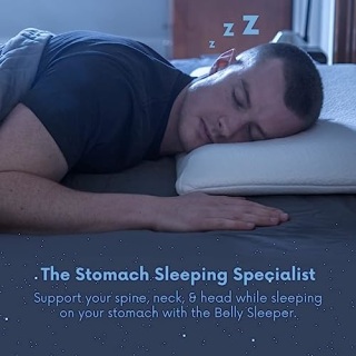 Belly Sleep Belly Pillow for Stomach &amp; Back Sleeper - Thin, Flat, &amp; Ergonomic Pillows for Sleeping - Cooling Gel Memory Foam Pillow with Cover - Stomach Sleeper Pillow