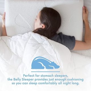 Belly Sleep Belly Pillow for Stomach &amp; Back Sleeper - Thin, Flat, &amp; Ergonomic Pillows for Sleeping - Cooling Gel Memory Foam Pillow with Cover - Stomach Sleeper Pillow