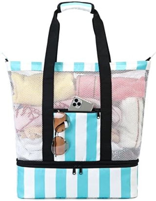 Bluboon Mesh Beach Tote Bag with Detachable Cooler