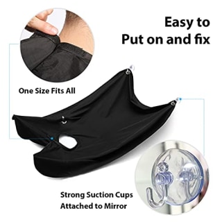 Beard Bib Apron, Beard Hair Clippings Catcher for Shaving and Trimming, Grooming Cape Apron with 4 Suction Cups, Adjustable Neck Straps, Beard Gift for Men - Black