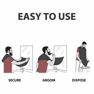 Beard Bib Apron, Beard Hair Clippings Catcher for Shaving and Trimming, Grooming Cape Apron with 4 Suction Cups, Adjustable Neck Straps, Beard Gift for Men - Black