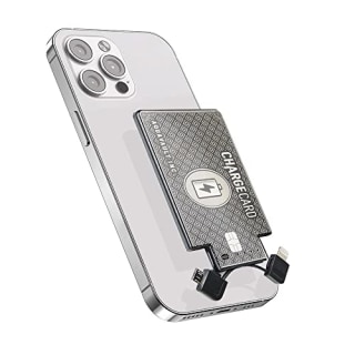 ChargeCard Portable Phone Charger & Power Bank - Fast Charging and Compact - Interchangeable Cables (Lightning, USB-C, Micro USB) - For iPhone and Android - Credit Card Sized Phone Battery Pack