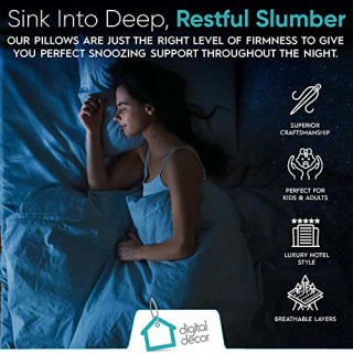 Digital Decor Set of 2 100% Cotton Hotel Pillows - Made in USA Hypoallergenic Pillows with Down Alternative Fiber Fill for Side &amp; Back Sleepers - Three Comfort Levels - (Standard, Platinum/Firm)