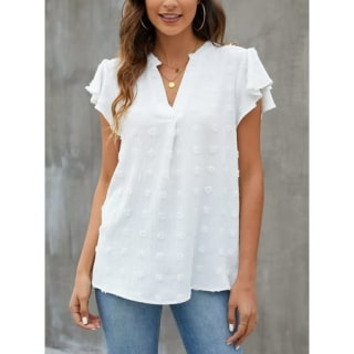 Dressy V Neck Ruffle Sleeve Top 